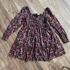 Floral Puff-Sleeve Mini Dress - Black Multi